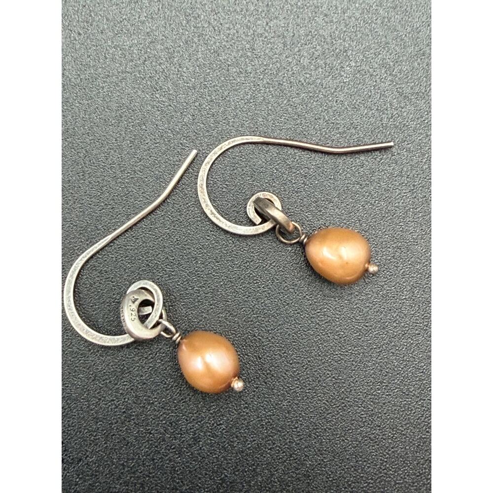 Retired Silpada Sterling Silver Peach Pearl Drop Earrings, Boho Dangle W1550 - Picture 4 of 7